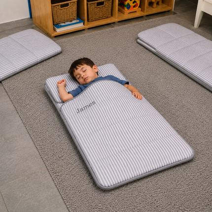 Personalized Toddler Nap Mat with Embroidered Name, Nap Mat with Pillow & Blanket, 100% Cotton