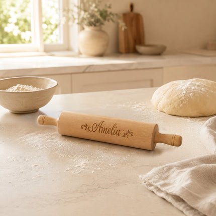 Custom Engraved Rolling Pin – Personalized 6-Inch Wooden Dough Roller