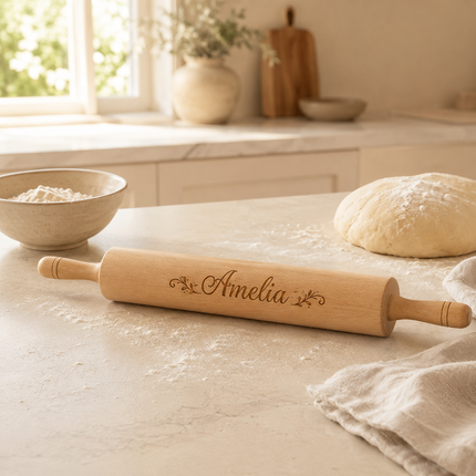 Custom Engraved Rolling Pin – Personalized  Wooden Dough Roller