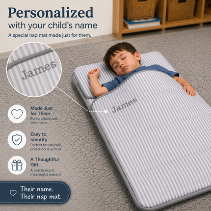 Personalized Toddler Nap Mat with Embroidered Name, Nap Mat with Pillow & Blanket, 100% Cotton
