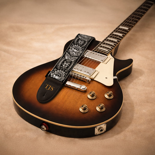 Custom Blue Woven Vintage Design Guitar Strap W/FREE BONUS- 2 Picks + Strap Locks + Strap Button