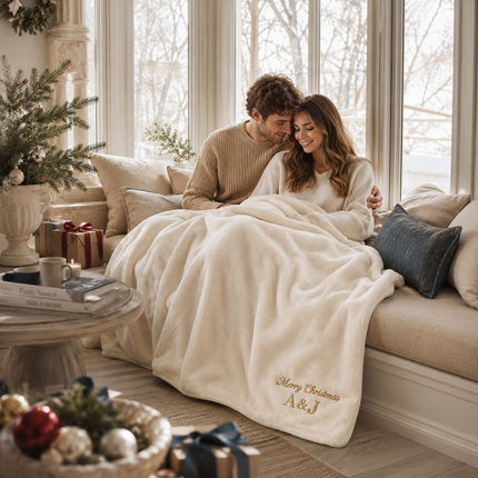 Personalized Blanket with Embroidered Name for Christmas