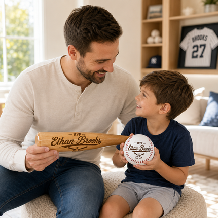 Custom Engraved Baseball Bat and Ball Set with Custom Name - MVP