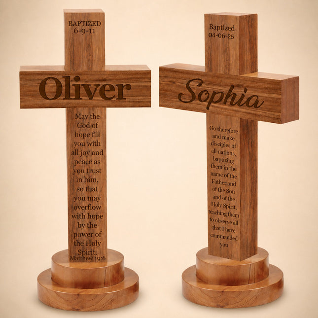 Personalized Baptism Cross wood sign with Engraved Name, Wooden Sign Baby Baptism Cross