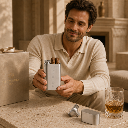 Custom Engraved Cigar Case  Personalized Stainless Steel Travel Set with Flask