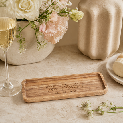 Personalized Acacia Wood Serving Tray Set 14 x 5.5 In with Engraved Name