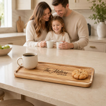 Personalized Acacia Wood Serving Tray Set 14 x 5.5 In with Engraved Name