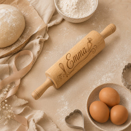 Custom Engraved Rolling Pin – Personalized 6-Inch Wooden Dough Roller