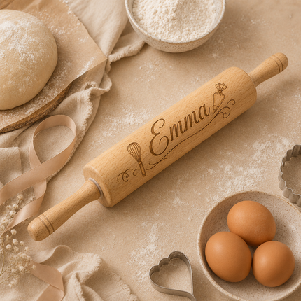 Custom Engraved Rolling Pin – Personalized  Wooden Dough Roller