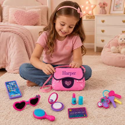 Personalized Kids Pretend Play Purse Set with Custom Name