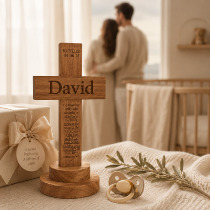 Personalized Baptism Cross wood sign with Engraved Name, Wooden Sign Baby Baptism Cross