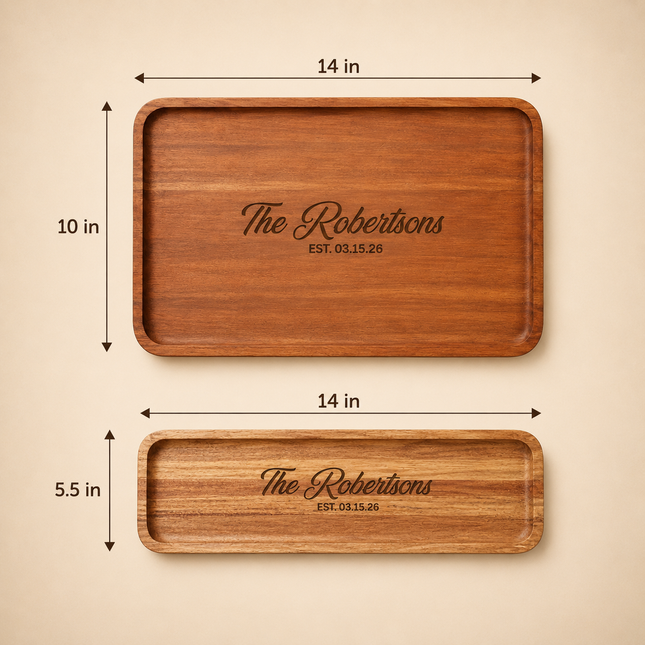 Personalized Acacia Wood Serving Tray Set of 2 with Engraved Name