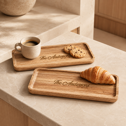 Personalized Acacia Wood Serving Tray Set 14 x 5.5 In with Engraved Name