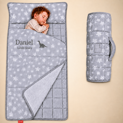 Personalized Toddler Nap Mat with Embroidered Name, Nap Mat with Pillow & Blanket, 100% Cotton
