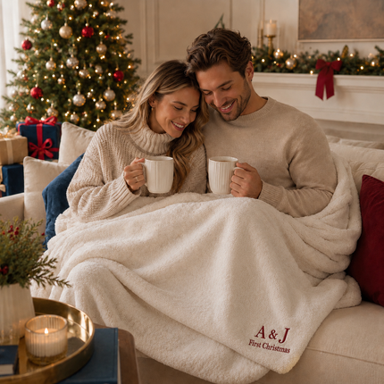 Personalized Blanket with Embroidered Name for Christmas