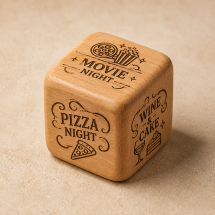 Personalized 3" Date Night Dice Cube with Names, Custom Wooden Date Dice
