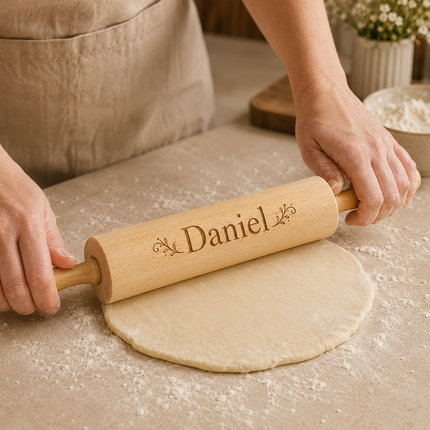 Custom Engraved Rolling Pin – Personalized  Wooden Dough Roller