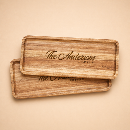 Personalized Acacia Wood Serving Tray Set 14 x 5.5 In with Engraved Name