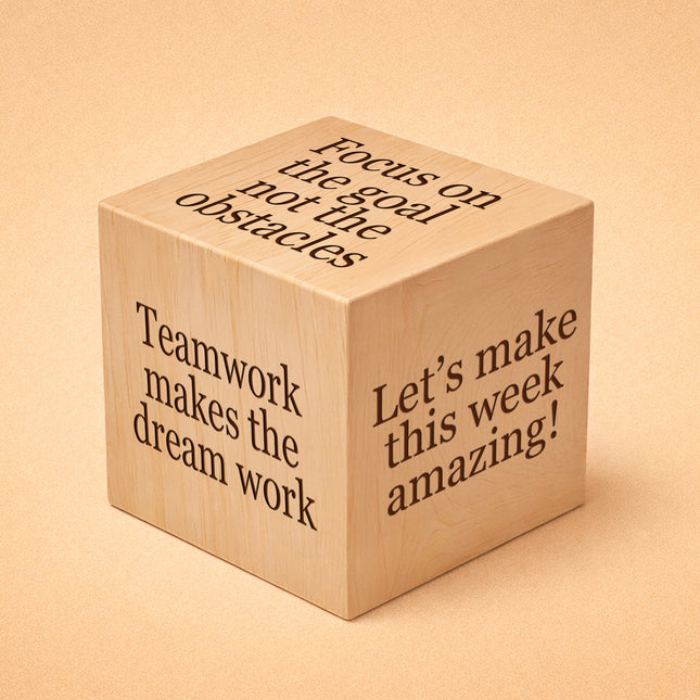 Wooden block with motivational phrases on a beige background