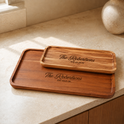 Personalized Acacia Wood Serving Tray Set of 2 with Engraved Name