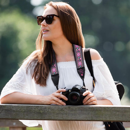 Personalized Embroidered Pink Woven Camera Strap -  Camera Strap for SLR/ DSLR