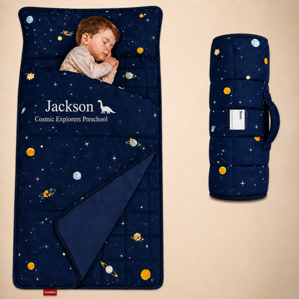 Personalized Toddler Nap Mat with Embroidered Name, Nap Mat with Pillow & Blanket, 100% Cotton