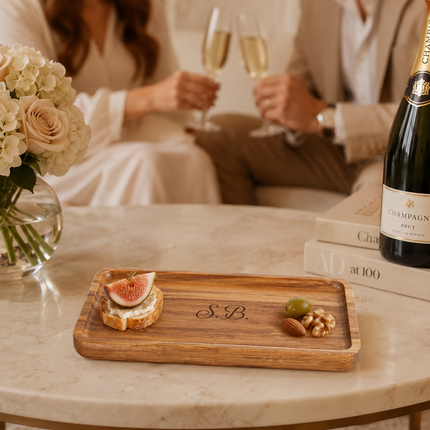 Personalized Acacia Wood Serving Tray Set 14 x 5.5 In with Engraved Name