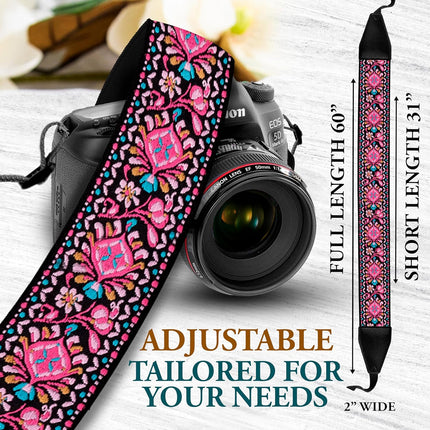 Personalized Embroidered Pink Woven Camera Strap -  Camera Strap for SLR/ DSLR