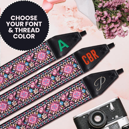 Personalized Embroidered Pink Woven Camera Strap -  Camera Strap for SLR/ DSLR