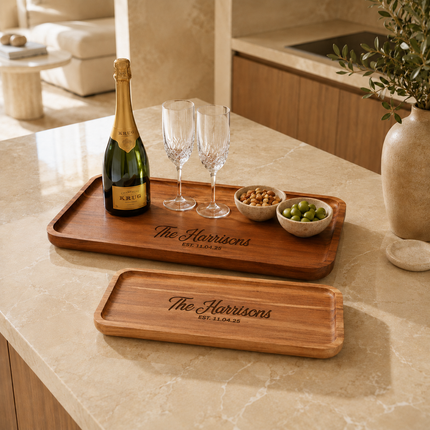 Personalized Acacia Wood Serving Tray Set of 2 with Engraved Name