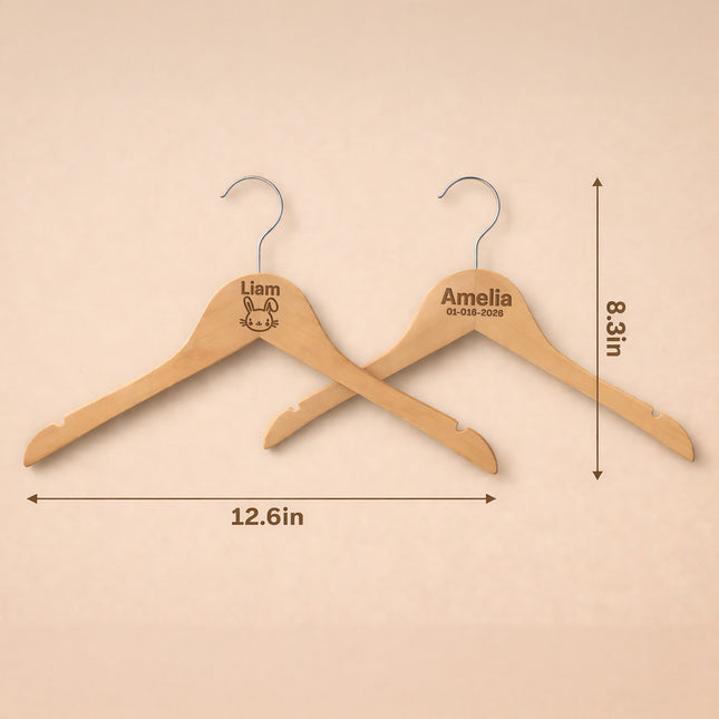 Personalized Baby Hangers – Engraved Name Wooden Hangers (2 Pack)