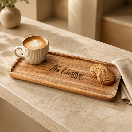 Personalized Acacia Wood Serving Tray Set 14 x 5.5 In with Engraved Name
