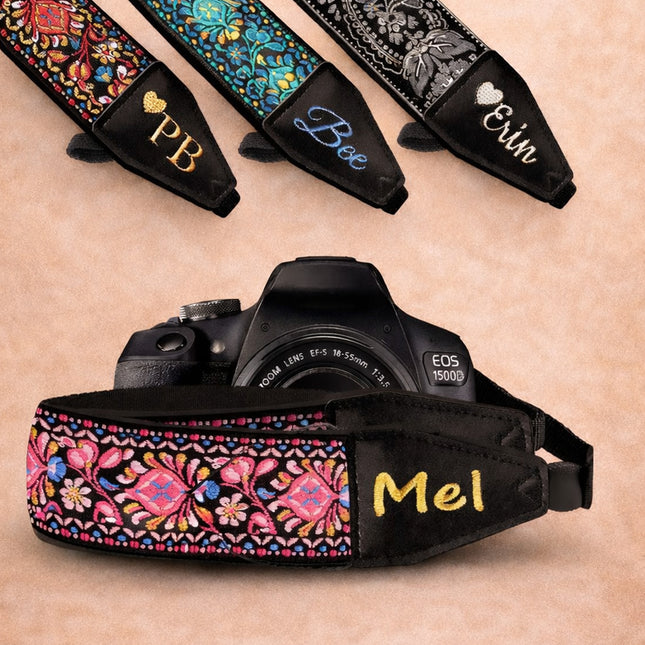 Custom Embroidered Pink Camera Strap – Personalized DSLR Strap