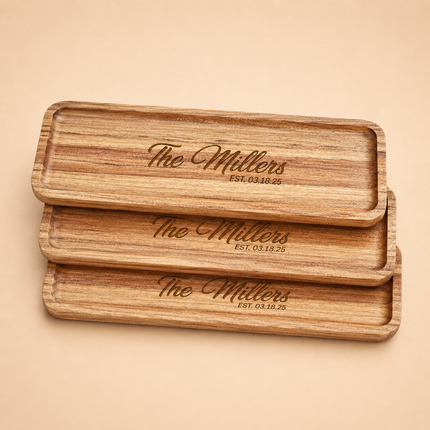 Personalized Acacia Wood Serving Tray Set 14 x 5.5 In with Engraved Name