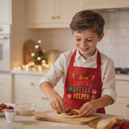 Custom Kids Christmas Apron for Kitchen with Nam - Santa's Little Helper