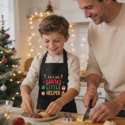 Custom Kids Christmas Apron for Kitchen with Nam - Santa's Little Helper