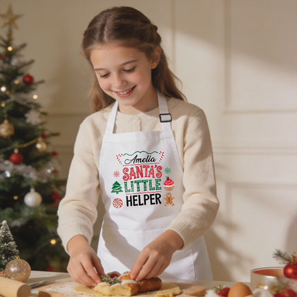 Custom Kids Christmas Apron for Kitchen with Nam - Santa's Little Helper