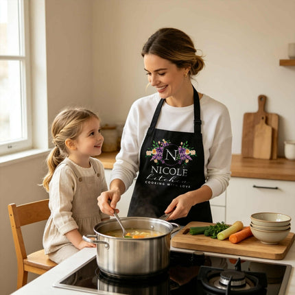 Custom Apron for Mom, Mother's Day Gift for Mom with Name - Floral