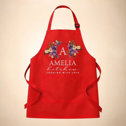Custom Apron for Mom, Mother's Day Gift for Mom with Name - Floral