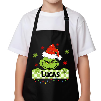 Personalized Kids Apron for Kitchen with Name - Grinch