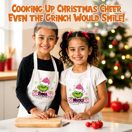 Personalized Kids Apron for Kitchen with Name - Grinch