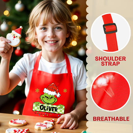 Personalized Kids Apron for Kitchen with Name - Grinch