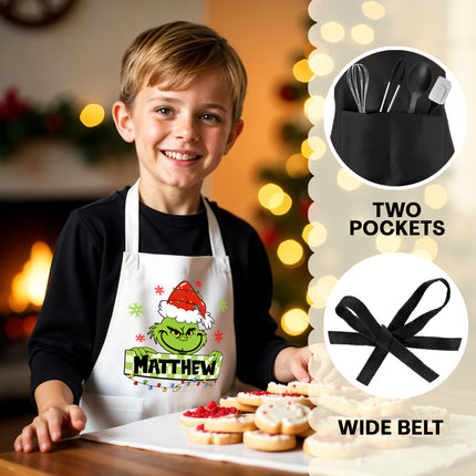 Personalized Kids Apron for Kitchen with Name - Grinch