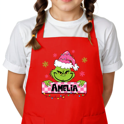 Personalized Kids Apron for Kitchen with Name - Grinch