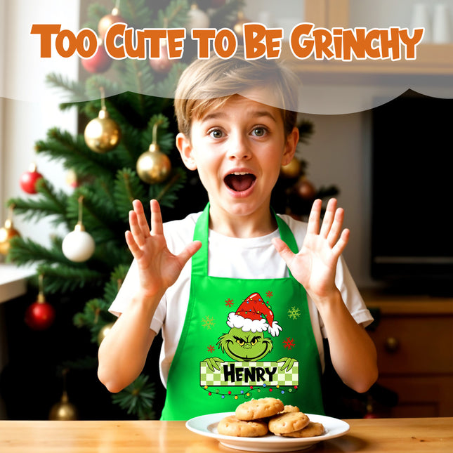 Personalized Kids Apron for Kitchen with Name - Grinch