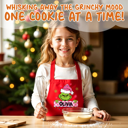 Personalized Kids Apron for Kitchen with Name - Grinch