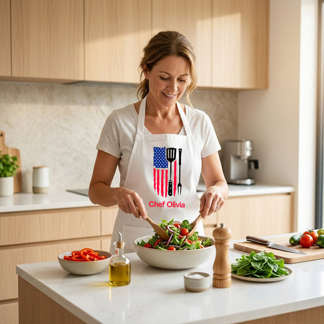 Personalized USA Flag Kitchen Design Chef Apron