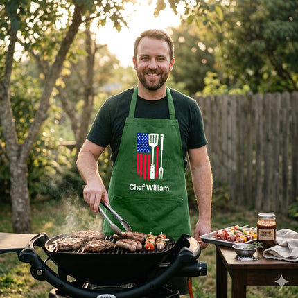 Personalized USA Flag Kitchen Design Chef Apron