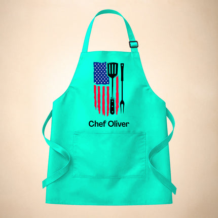 Personalized USA Flag Kitchen Design Chef Apron