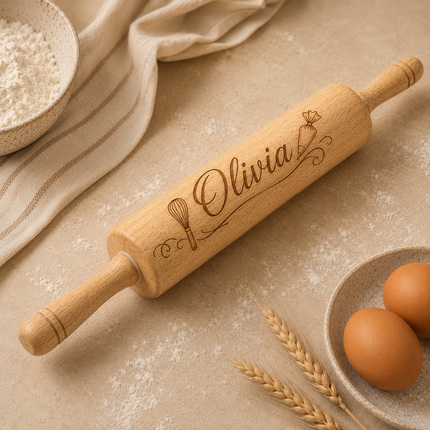 Custom Engraved Rolling Pin – Personalized  Wooden Dough Roller